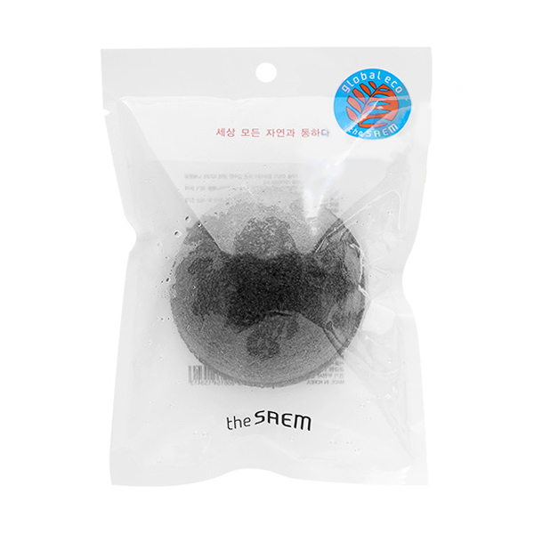 Натуральный спонж конняку с углём The Saem 100% Charcoal Jelly Cleansing Puff