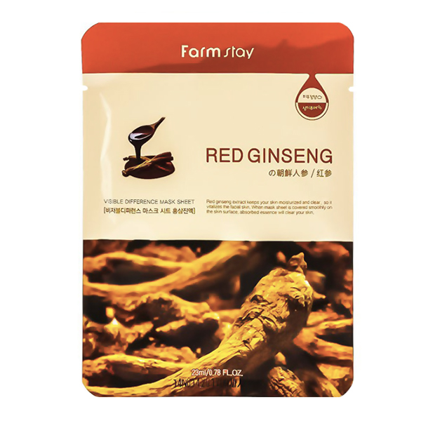 Тканевая маска для лица красным женьшенем FarmStay Visible Difference Mask Sheet Red Ginseng
