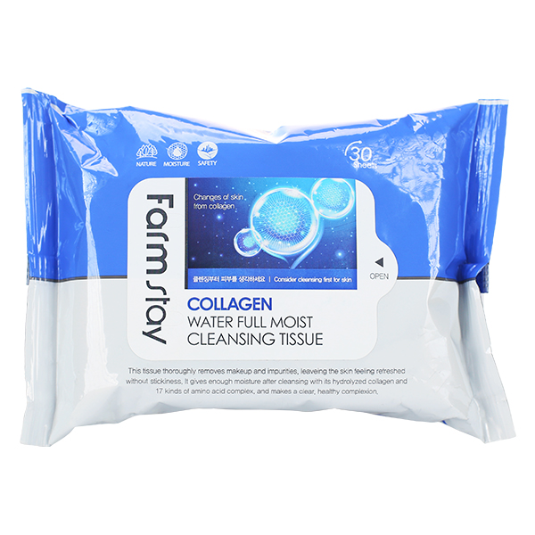 Салфетки для снятия макияжа с коллагеном  FarmStay Collagen Water Full Moist Cleansing Tissue