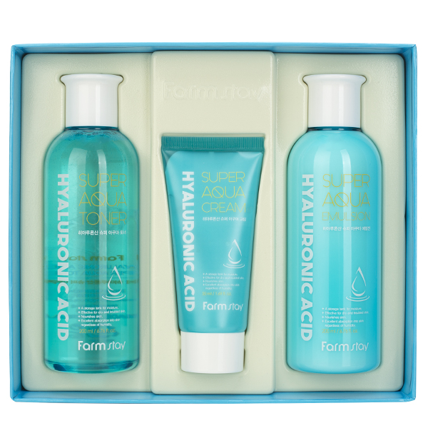 Увлажняющий набор средств с гиалуроновой кислотой  FarmStay Hyaluronic Acid Super Aqua Skin Care 3Set