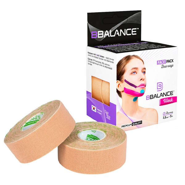 Вискозный кинезиотейп BBTape Face Pack Шёлк 2,5см*5м (бежевый)