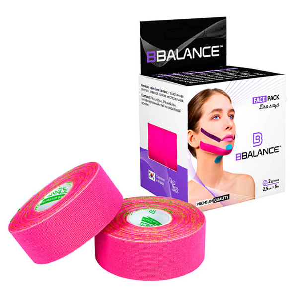 Хлопковый кинезиотейп  BBTape Face Pack 2,5см*5м (розовый)
