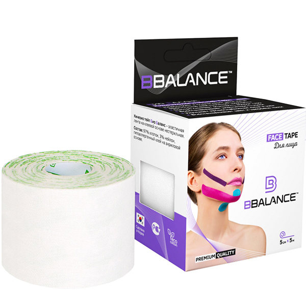 Хлопковый кинезиотейп  BBTape Face Tape 5см*5м (белый)