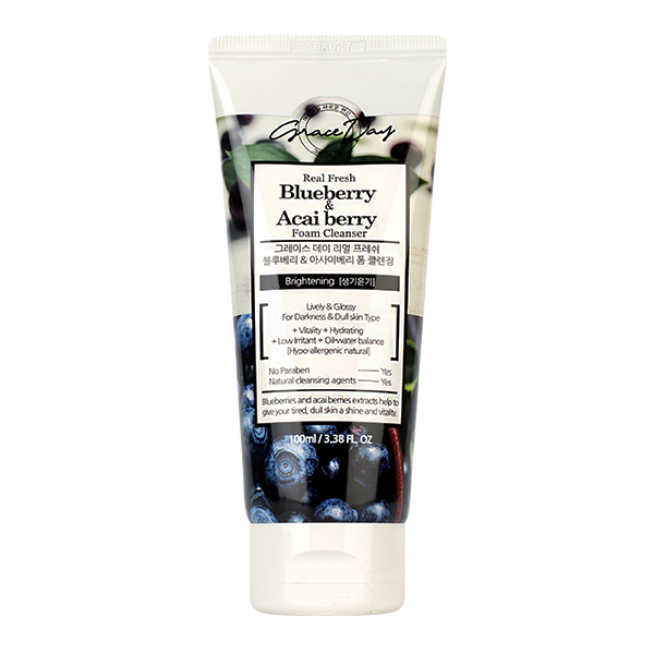 Пенка для умывания с экстрактами черники и ягод асаи Grace Day Real Fresh Blueberry & Acai Berry Foam Cleanser