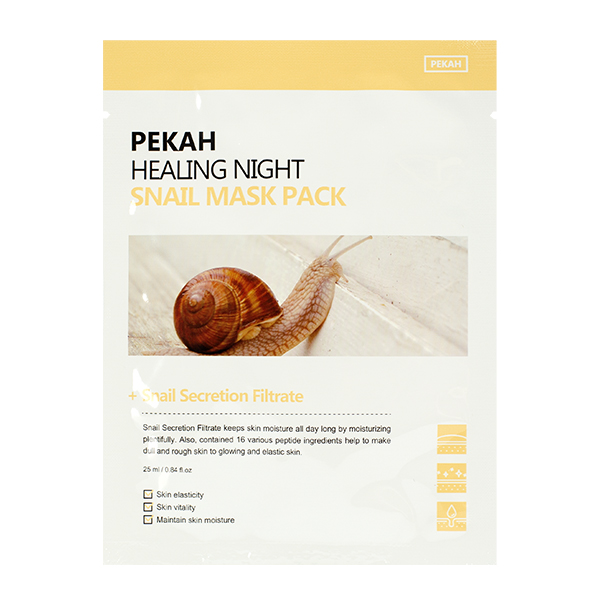 Вечерняя омолаживающая тканевая маска с муцином улитки PEKAH Healing Night Snail Mask Pack