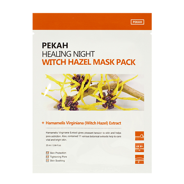 Вечерняя тканевая маска для сужения пор с экстрактом гамамелиса PEKAH Healing Night Witch Hazel Mask Pack