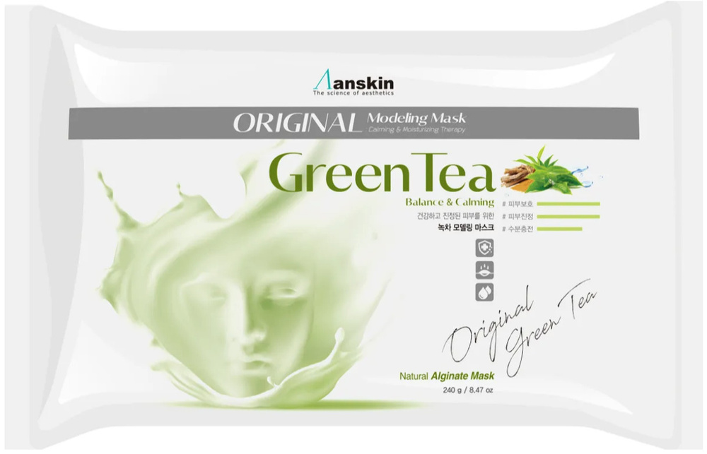 Маска альгинатная с экстрактом зеленого чая успокаивающая 240г Anskin Green Tea Modeling (Refill)
