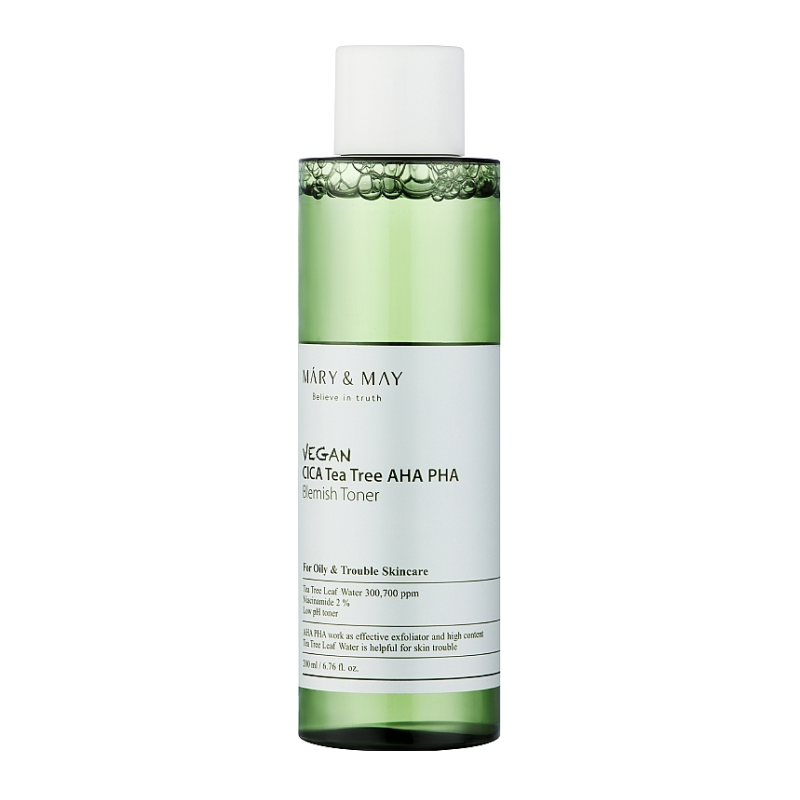 Тонер для проблемной кожи с чайным деревом и AHA/PHA кислотами Mary&May Vegan CICA Tea Tree AHA PHA Toner